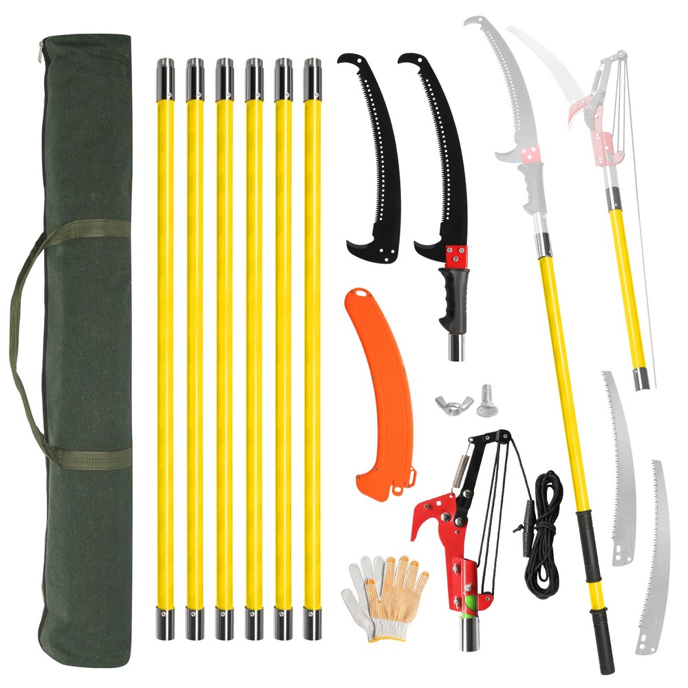 Manual Pole Saw Extendable Tree Pruner 30ft Fiberglass Pole Hook Knife