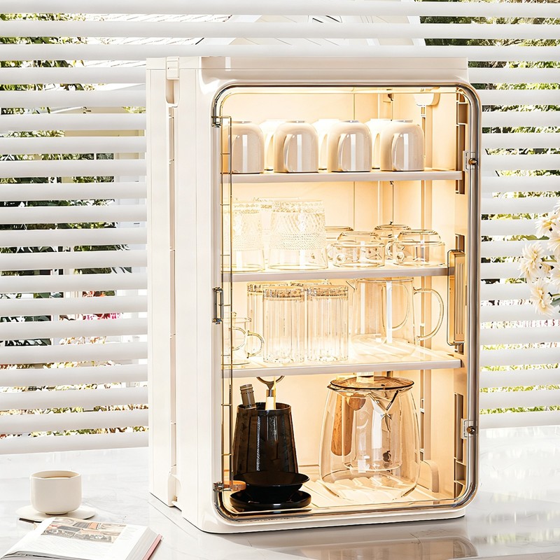 Stackable Plastic Mini Storage Cabinet with Doors and Shelves for Office Home gallery
