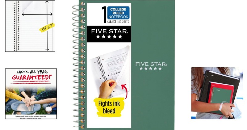 Five Star Spiral Notebook, 1 Subject, College Ruled Paper, 4-3/8" x 7", Personal gallery