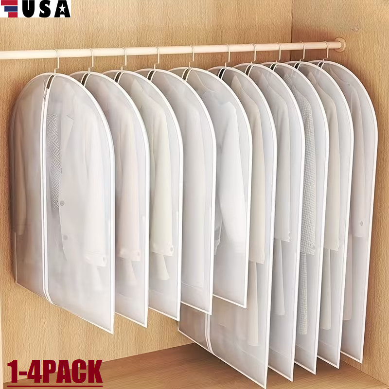 4× Garment Bags Clear Zipper Clothes Cover Closet Storage Bag For Coat Jacket US gallery
