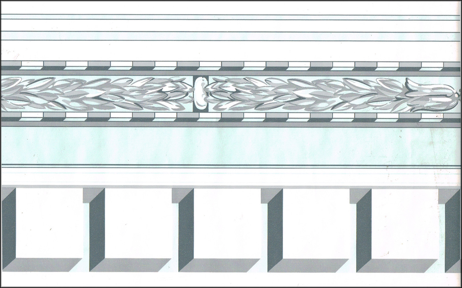 Light Blue Gray Dentil Molding Leaf Geometric Modern Wall paper Border 10.25" W gallery