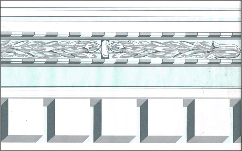 Light Blue Gray Dentil Molding Leaf Geometric Modern Wall paper Border 10.25" W gallery