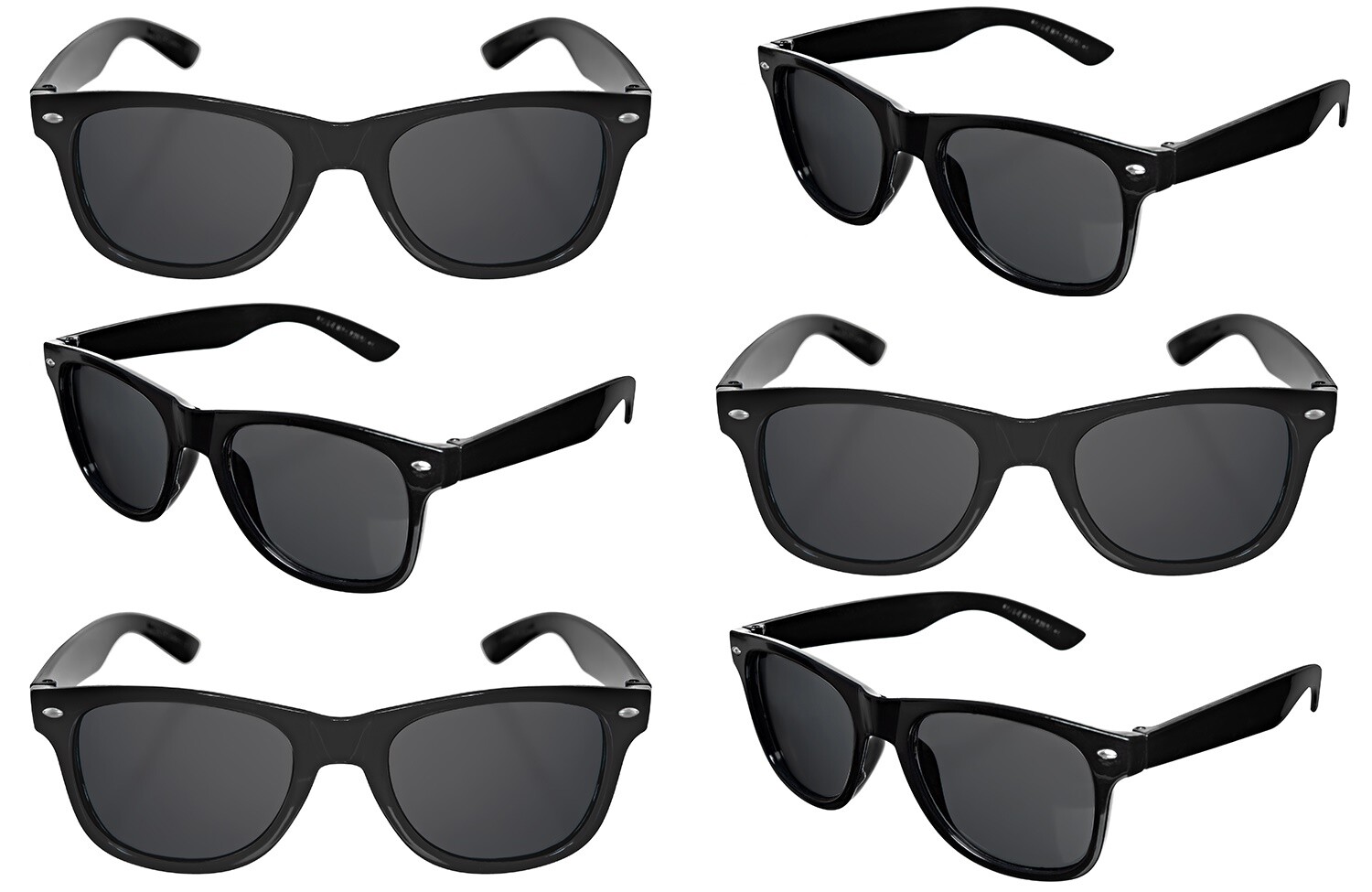 MENS SOLID BLACK SUNGLASSES 6 PACKUNISEX GLASSES WAYFARE STYLE RETRO gallery