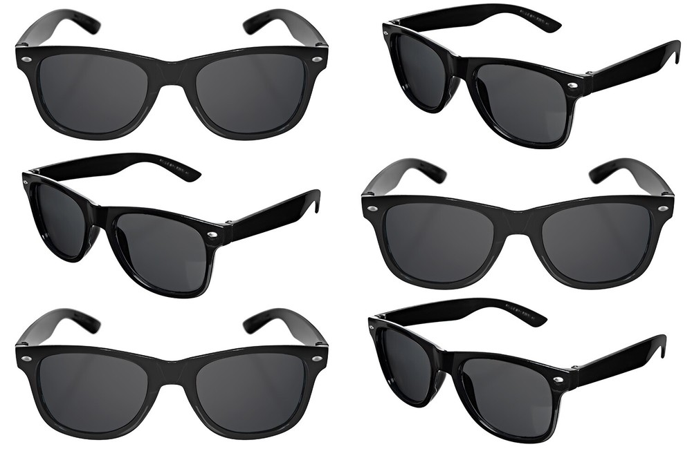 MENS SOLID BLACK SUNGLASSES 6 PACKUNISEX GLASSES WAYFARE STYLE RETRO