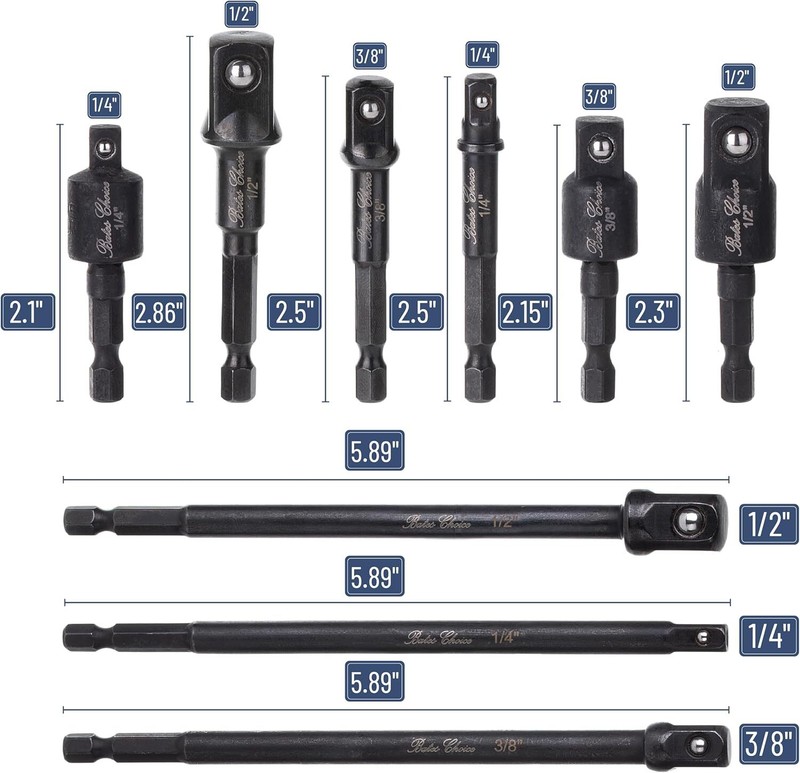 9 Pcs Impact Rotatable Socket Adapter 1/2" 1/4" 3/8" 1/4 Hex Shank Swivel Socket gallery