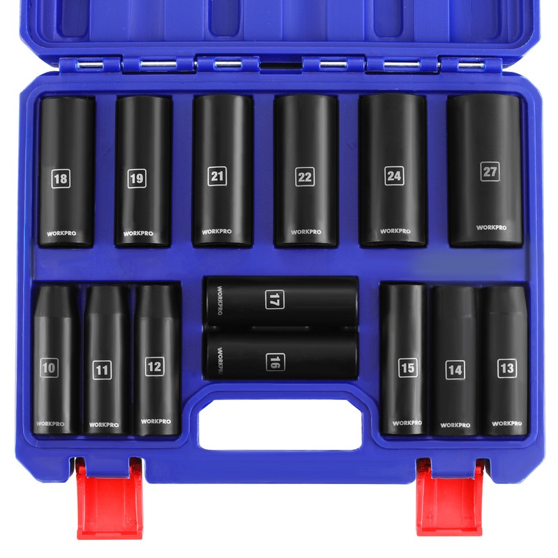 WORKPRO 1/2''Drive Deep Impact Socket Set 6-Point Impact Deep w/Storage Case14pc gallery
