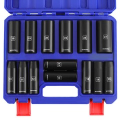 WORKPRO 14pc1/2”Drive Deep Impact Socket Set 6-Point Impact Deep w/Storage Case