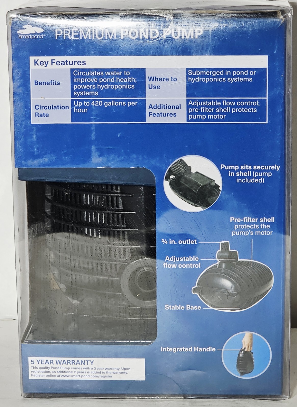 ***Smartpond Premium Pond Pump 420 GPH (Fits Ponds Up To 400 Gallons)*** gallery