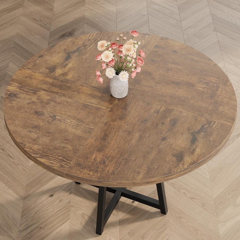 47 In Round Dining Table for 4-6, Space-Saving Industrial Furniture w/ Storage gallery