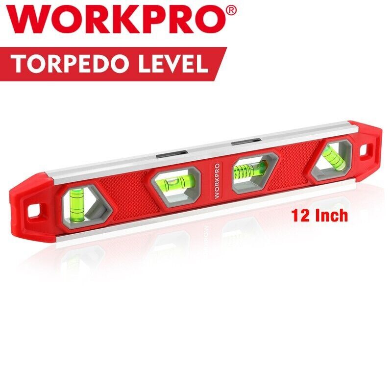WORKPRO 12 Inch Torpedo Level 4 Bubble V-Groove Aluminum Magnetic Plumbing Level gallery