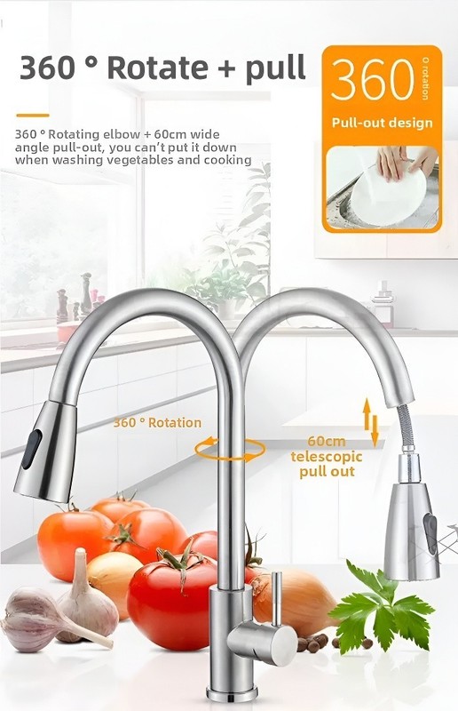 Brushed Nickel Kitchen Faucet Pull Down Sprayer Single Handle Swivel Spout gallery