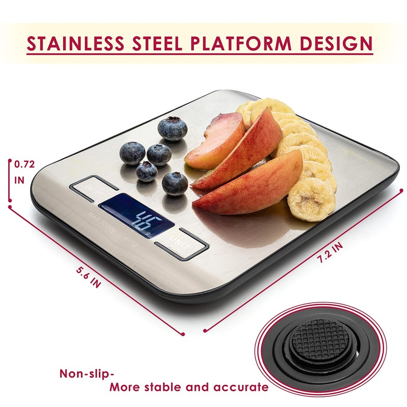 Moss and Stone Digital Kitchen Scale, 11 Lb 5 Kg, Stainless Steel, Grams, Oz gallery