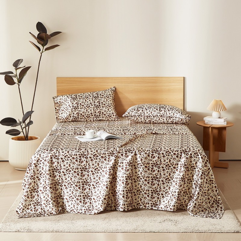 4Pcs Satin Sheet Set Leopard Pattern Faux Silky Bedding Sheet Cooling Queen King gallery