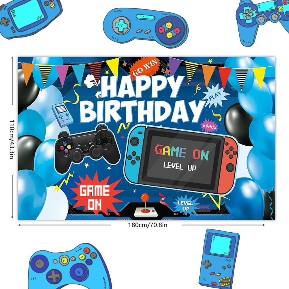 Video Game Birthday Backdrop 180x110cm - Happy Gaming Party Decoration gallery
