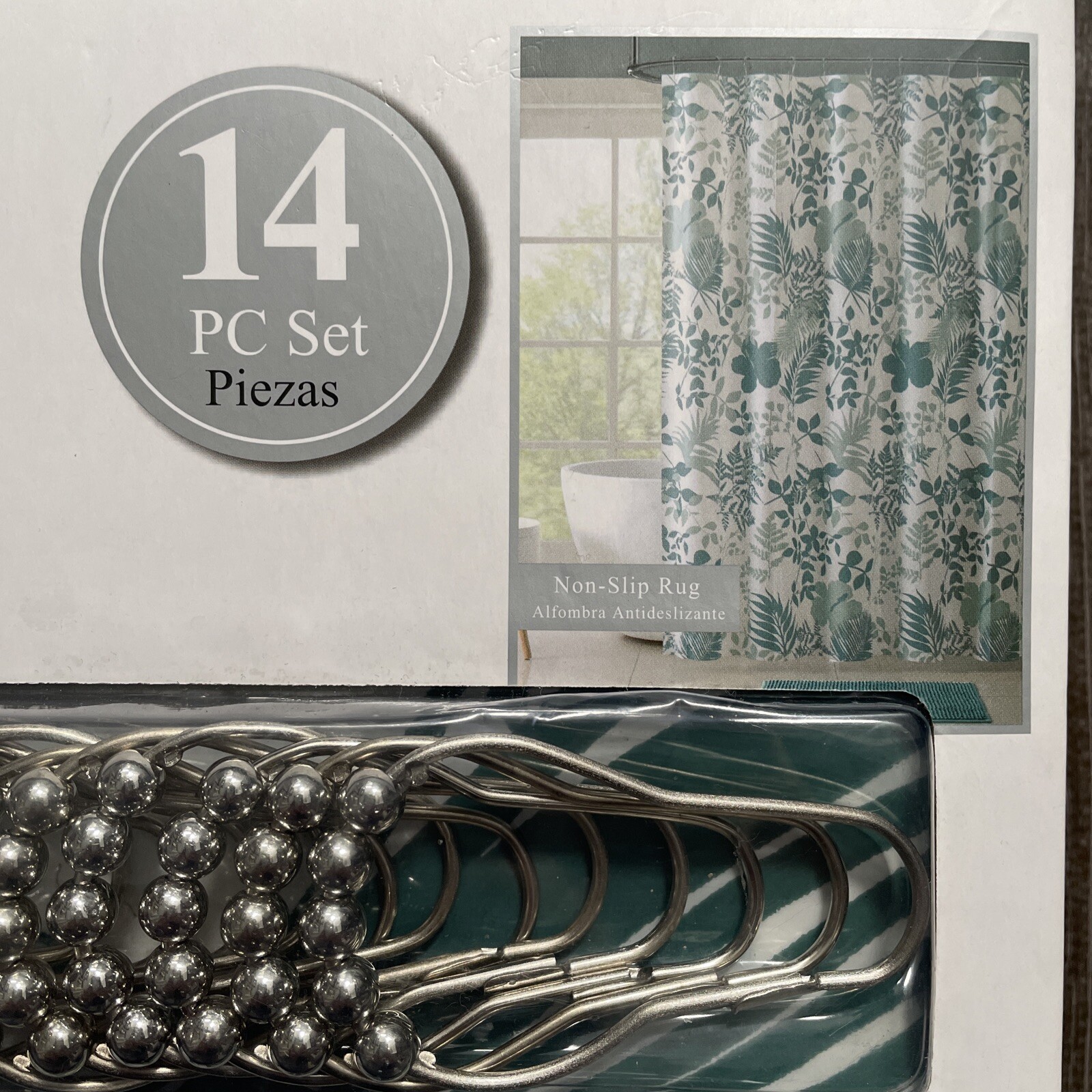 BATH SET Shower Curtain 72x72in , 12 Rollerball Hooks , 1 Noodle Rug 17x24in gallery