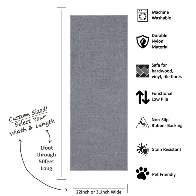 Custom Size SOLID GREY Stair Hallway Runner Rug Non Slip Rubber Back GRAY gallery