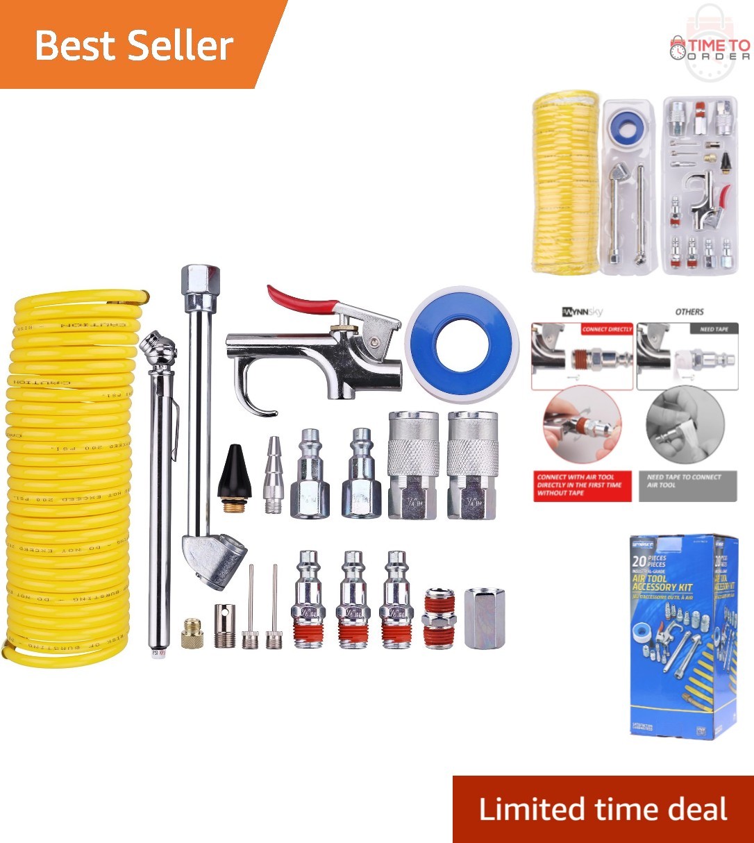 Air Compressor Kit Alloy Steel Nylon Hose Tire Gauge 20 Pieces gallery