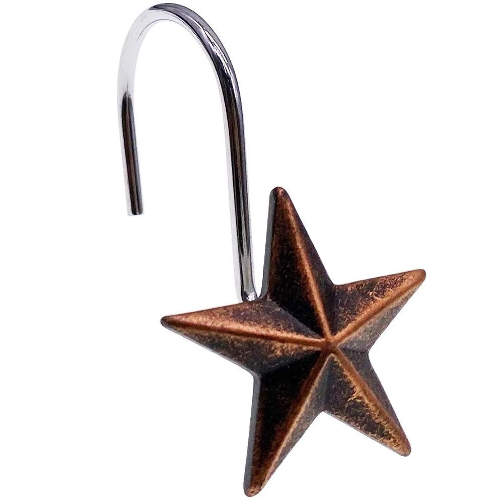 Star Shower Curtain Hooks Rings, Set of 12 Retro Bronze Decorative Shower Hooks, gallery