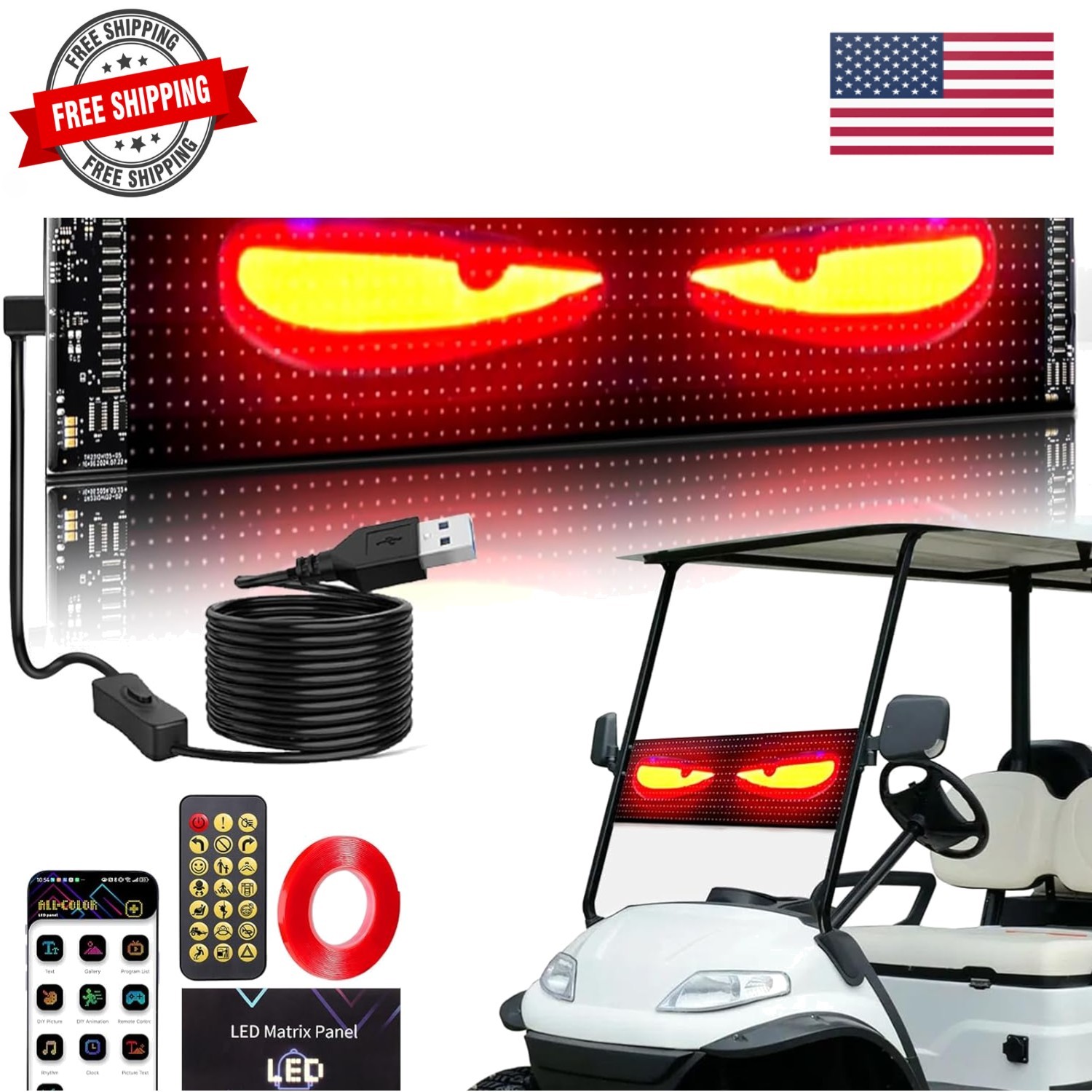 Golf Cart Devil Eyes Light Sign, 23x5in Programmable Flexible Screen for Wind... gallery