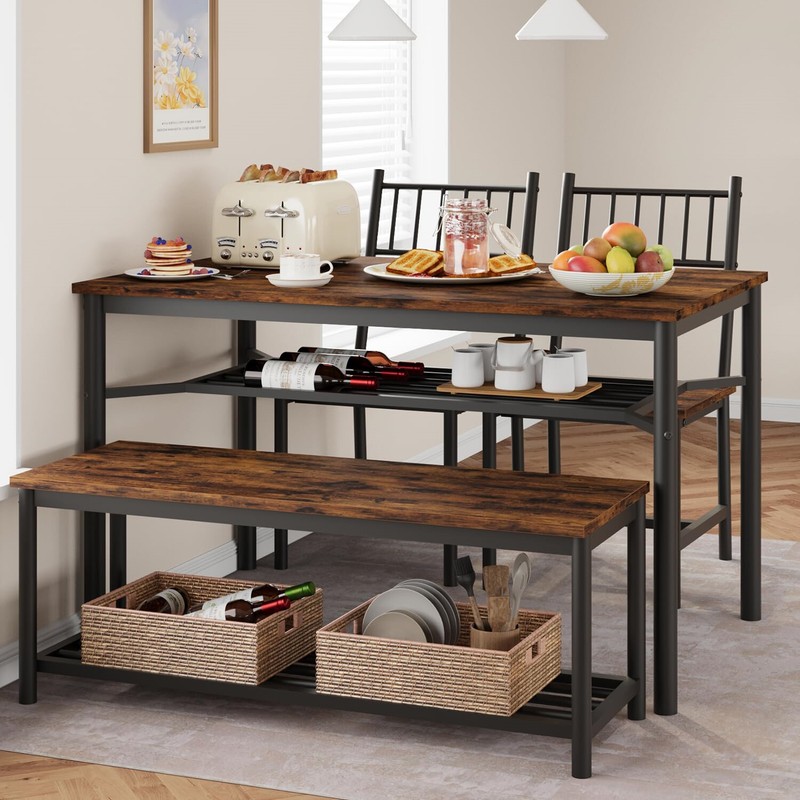 💯💹Kitchen Table and 2 Chairs with Storage Bench Dining Table Set for 4 Dining gallery