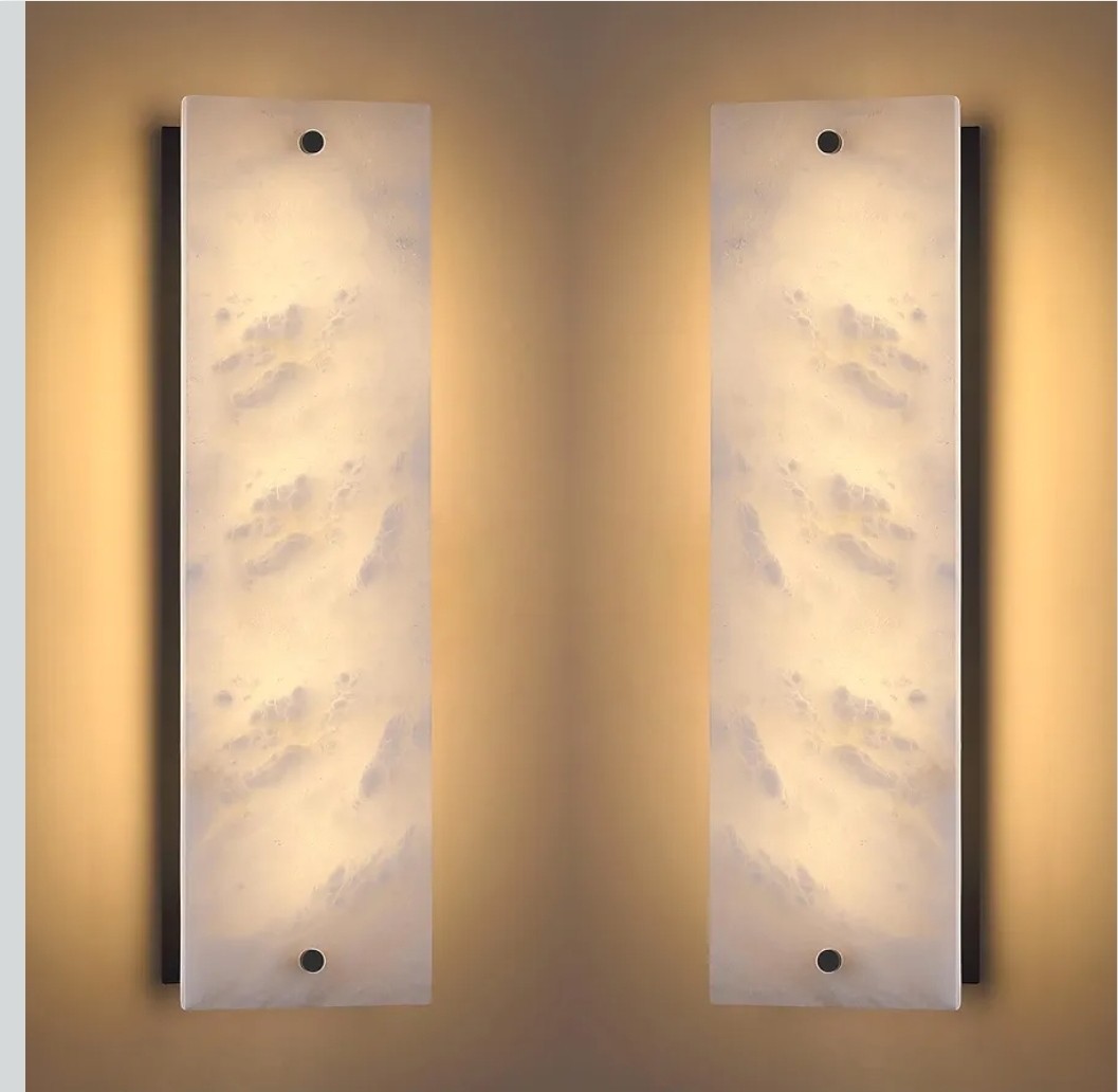 2 Pack 4 Light 19.1" Alabaster Marble Bathroom Wall Sconce Modern Concise Style gallery