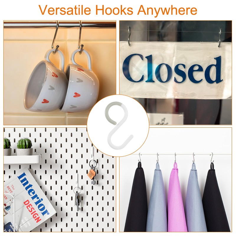 3pcs S Hooks 2.4" Plastic Hanging S Shaped Hooks Small Closet Rod Hooks White gallery