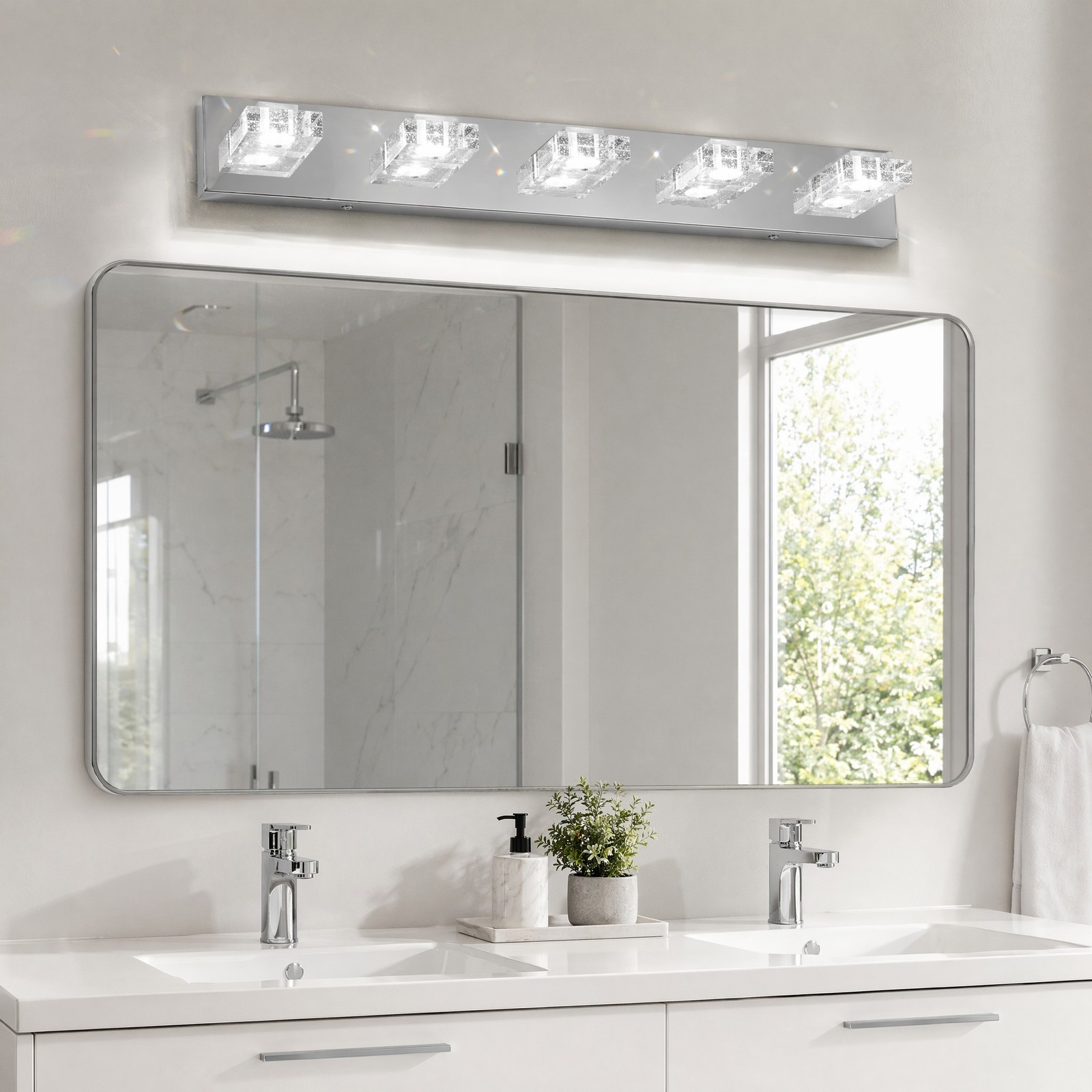 31 in Bubble Crystal LED Vanity 5 Light Bathroom Over Mirror Wall Sconce Fixture gallery