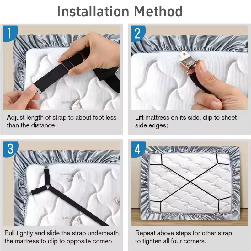 4Bed Sheet Fasteners Adjustable Elastic Suspenders Straps Mattress Covers Clips gallery
