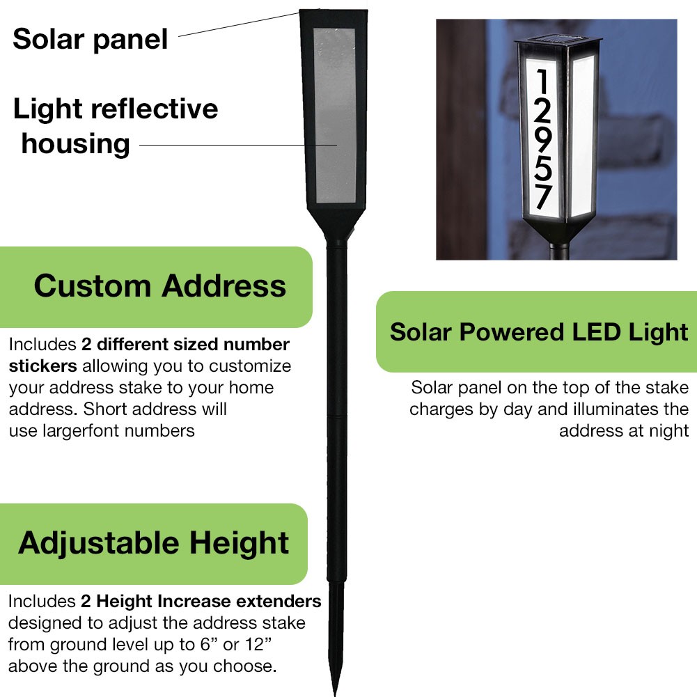 NEW! Solar Powered Address Stake - Wireless LED Light House Number -Customizable gallery