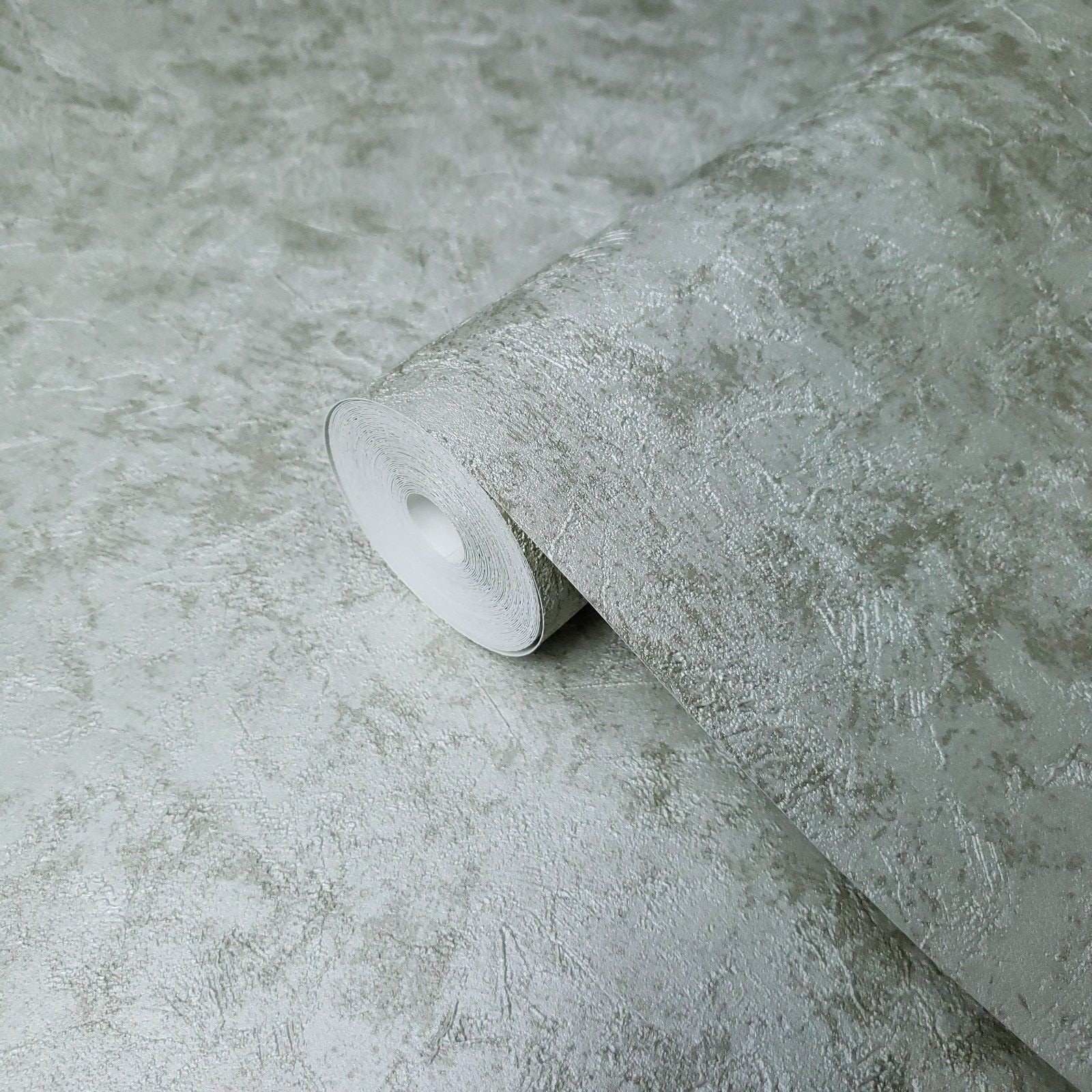 Embossed Wallpaper Silver green Metallic plain plaster Concrete textured roll 3D gallery