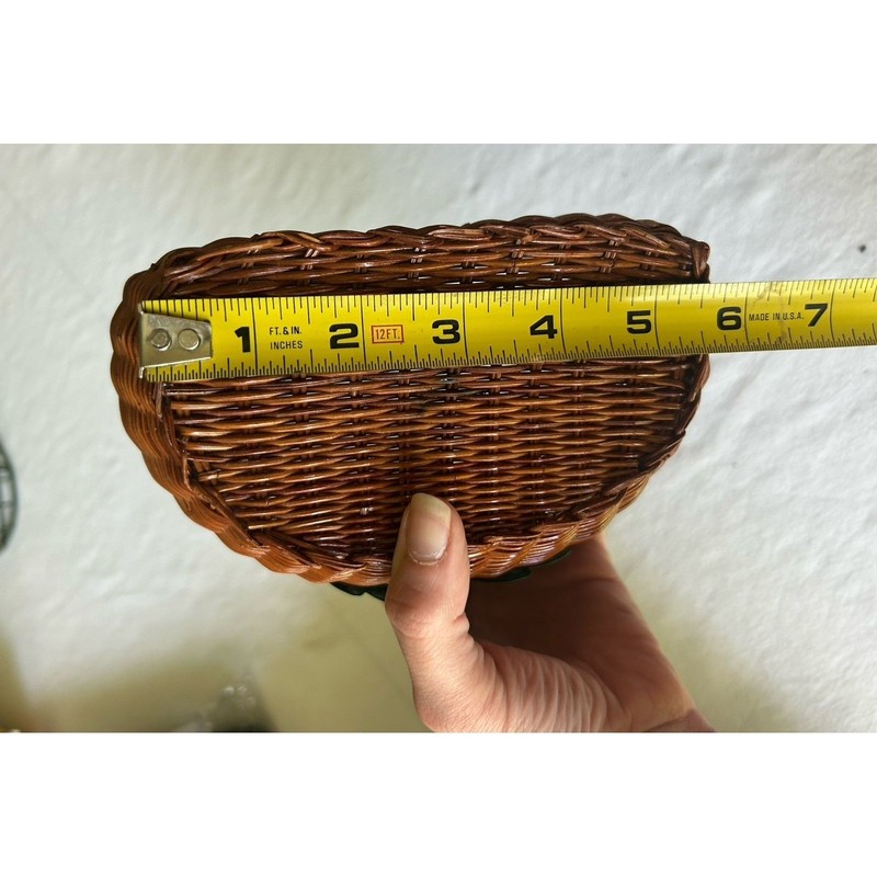 Wall Hanging Display Basket Bundle Lot Wicker Green Metal Detail Leaf Vintage gallery