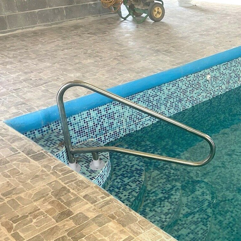 Pool Handrail Cross Braced Deck Mounted Step Stair Rail Stainless steel 50"x 36" gallery