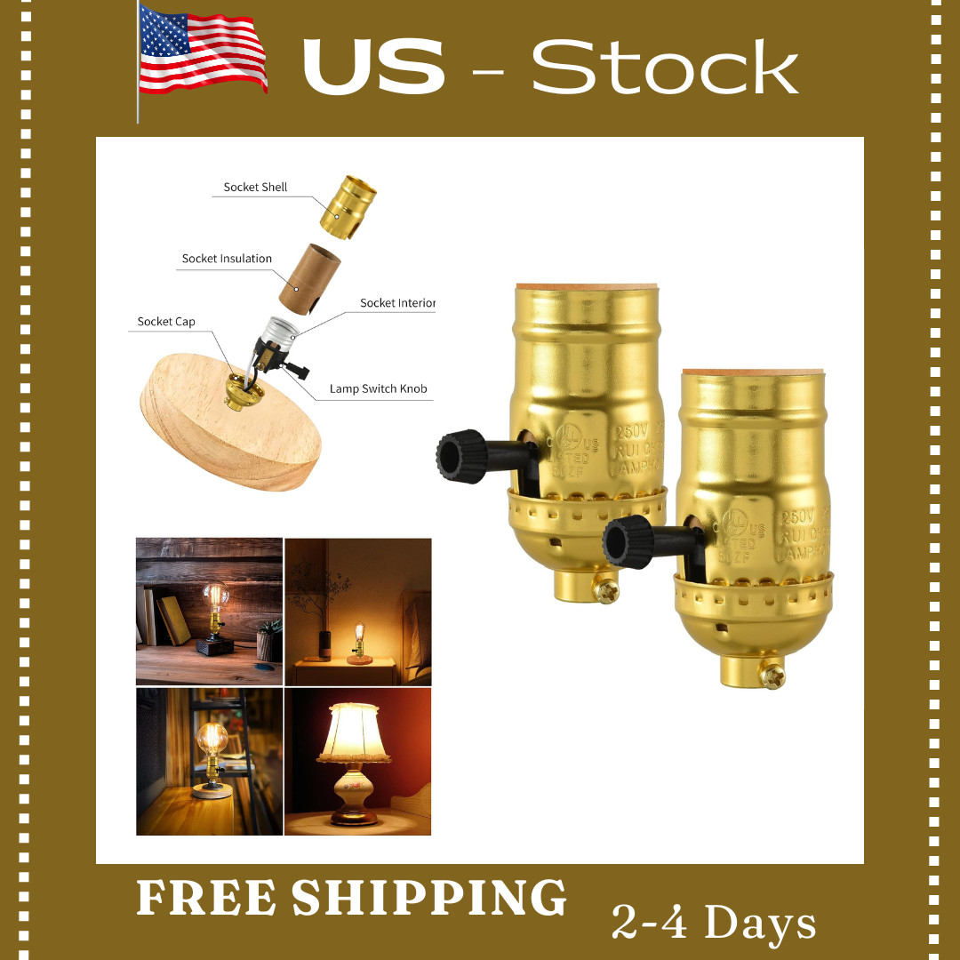 2 Pcs 3 Way Lamp Socket Replacement for E26 Threaded Base, 3 Light Gold gallery