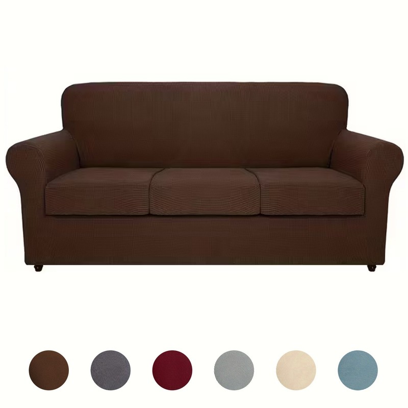 Three-piece cornflake-patterned elastic fabric armchair cover, including seat co gallery
