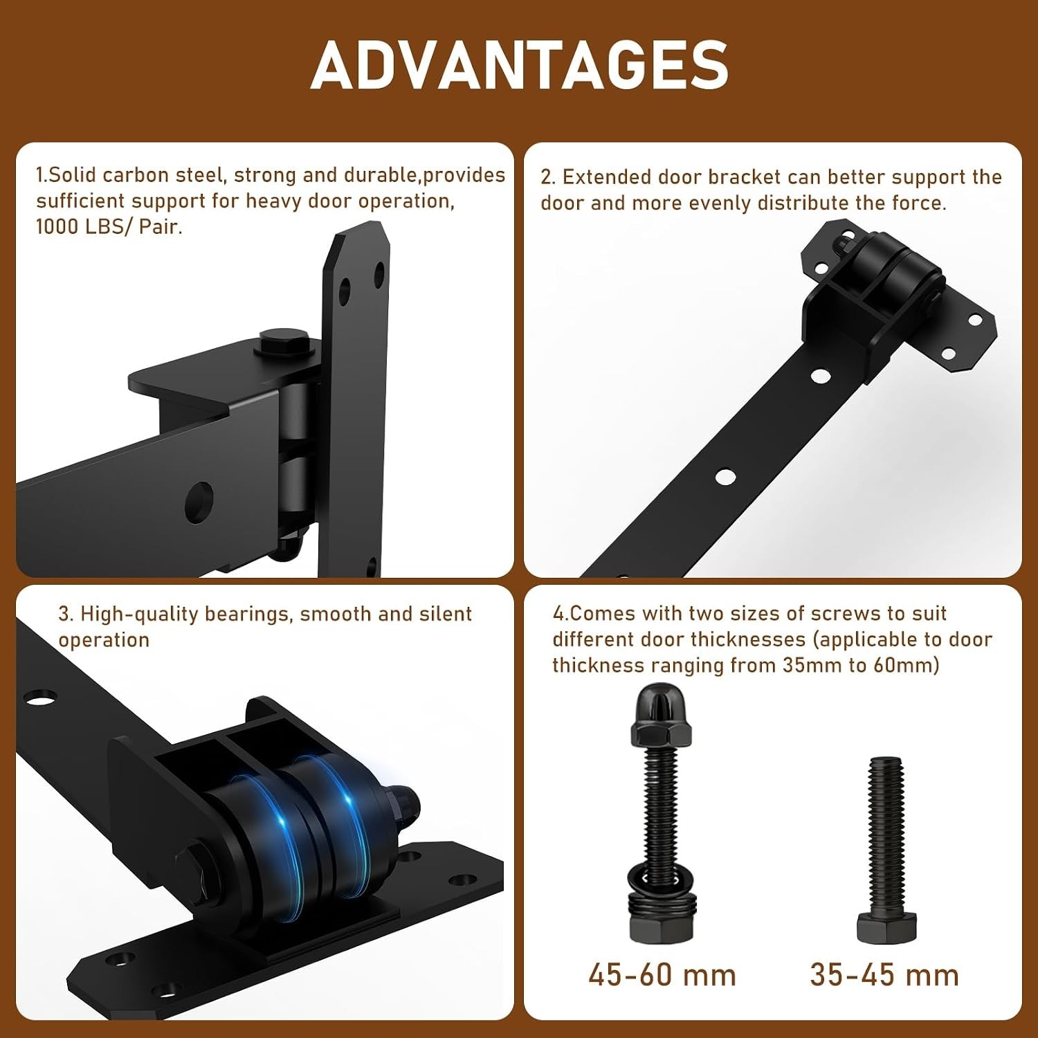 Heavy Duty Gate Hinges, 1000 Lbs Capacity with Built-in Ball Bearings, 13” Bolt- gallery