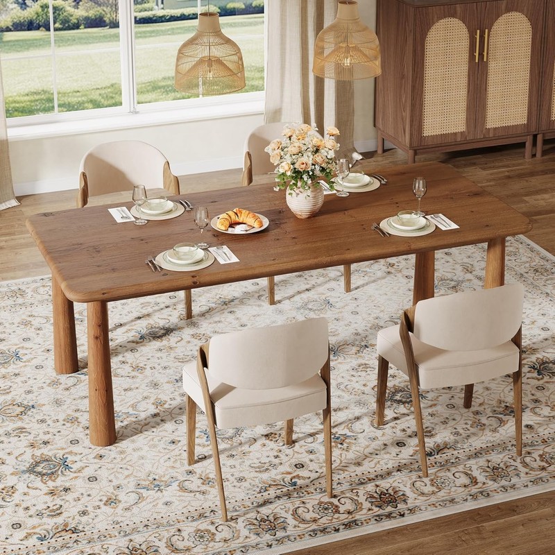 63-Inch Solid Wood Dining Table Farmhouse Kitchen Dinner Table for 4-6 People gallery