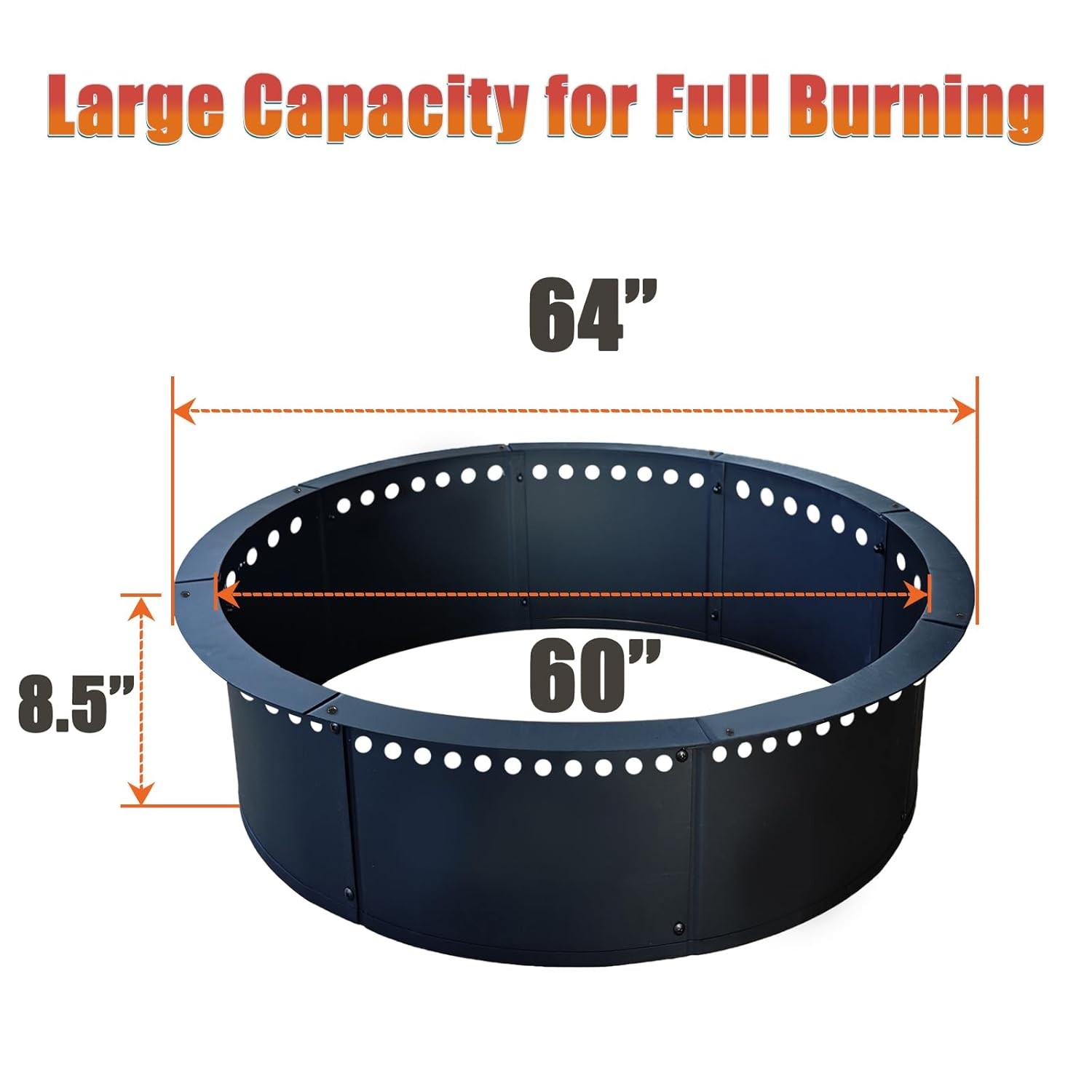 64 Inch Smokeless Outdoor Duty Solid Fire Pit Ring 60 Inch Inner Solid Steel gallery