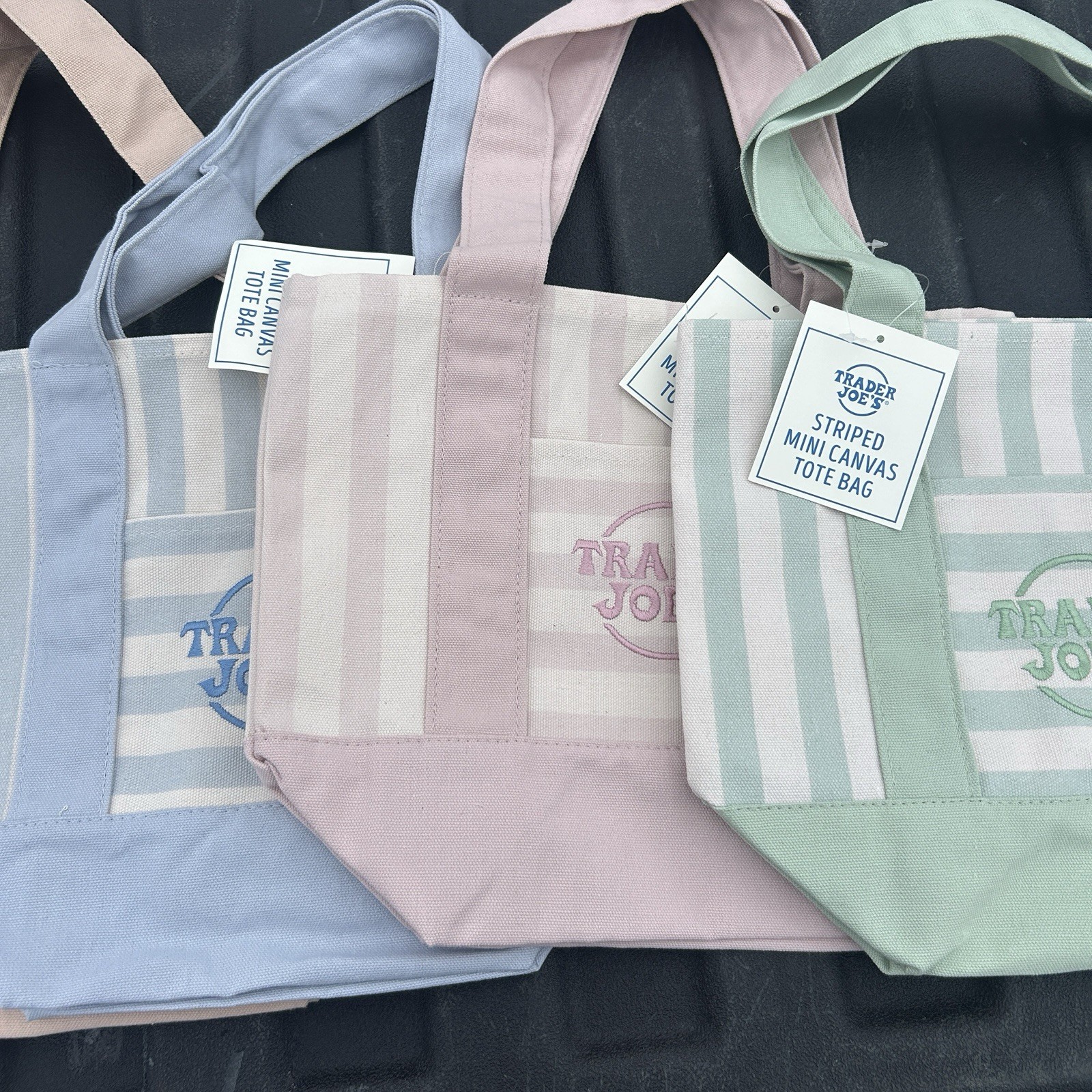 Trader Joe’s Mini Pastel Stripe Canvas Tote Bag Limited Edition Set Of 4 gallery