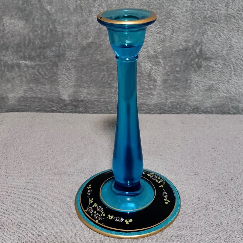 Light Blue Glass Candle Stick Multicolor 9 Inch gallery