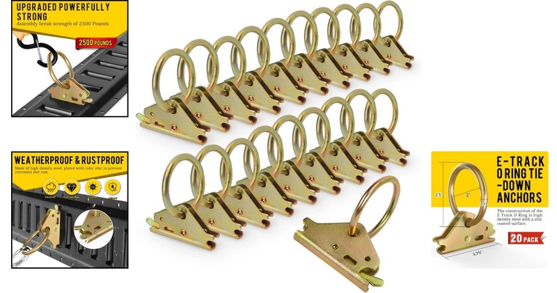 Versatile 20pcs E-Track Tie-Down O-Rings with 2500lb Break Strength, Gold Finish gallery