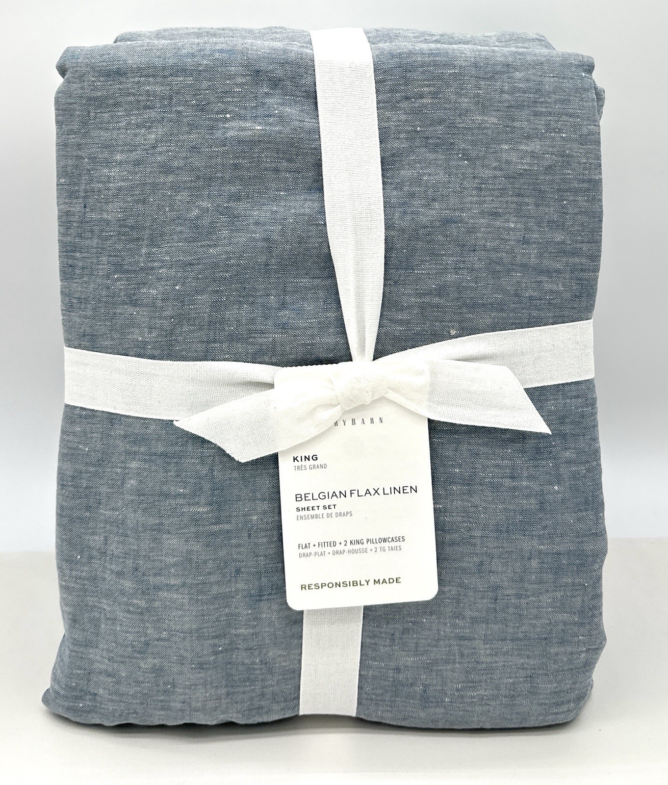 Pottery Barn~ Belgian Flax Linen Sheet Set~King~Chambray Blue~NEW gallery