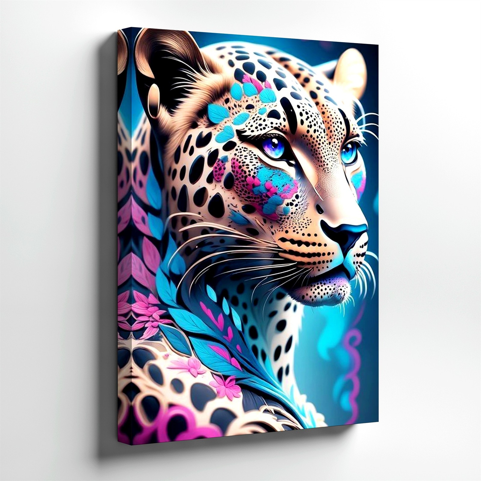 Wall Art Colorful Leopard Portrait Canvas Print Floral Animal Poster Home Decor gallery