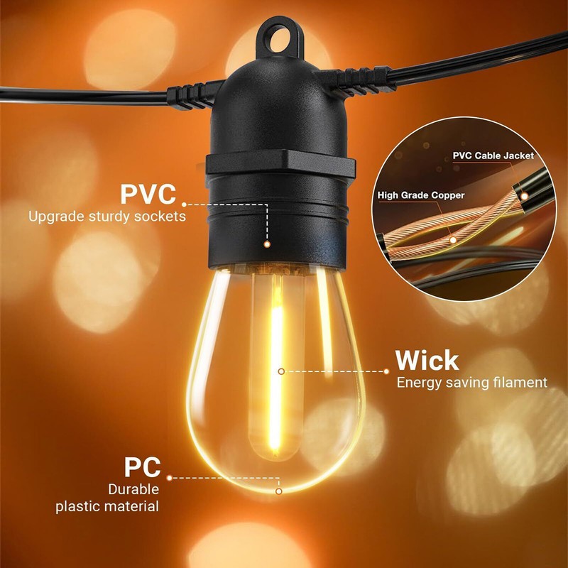 27ft String Lights S14 LED Shatterproof IP65 for Outdoor Garden Patio Yard Decor gallery