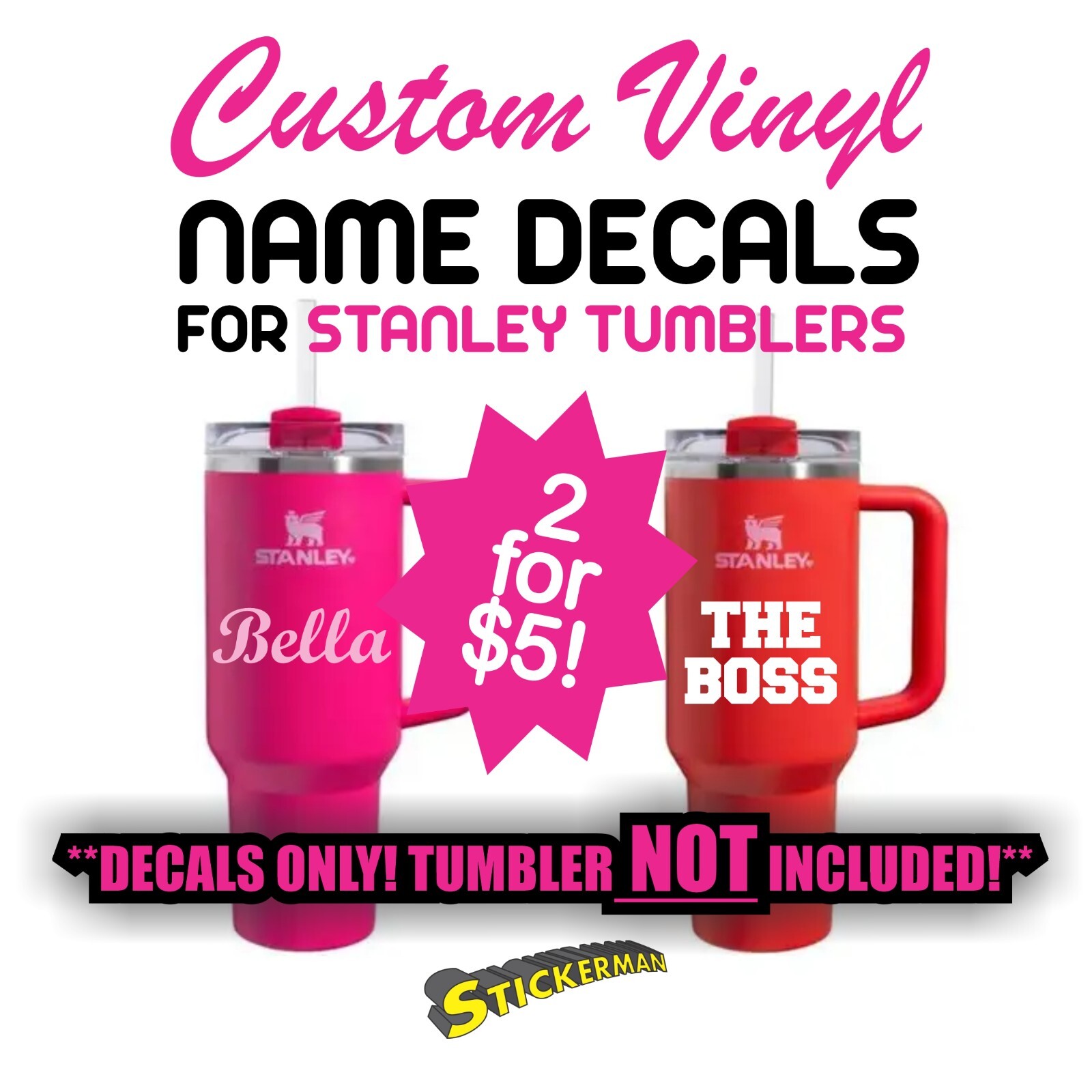 Custom Vinyl Lettering Name Decal Sticker for Stanley Yeti RTIC or Any Tumbler gallery