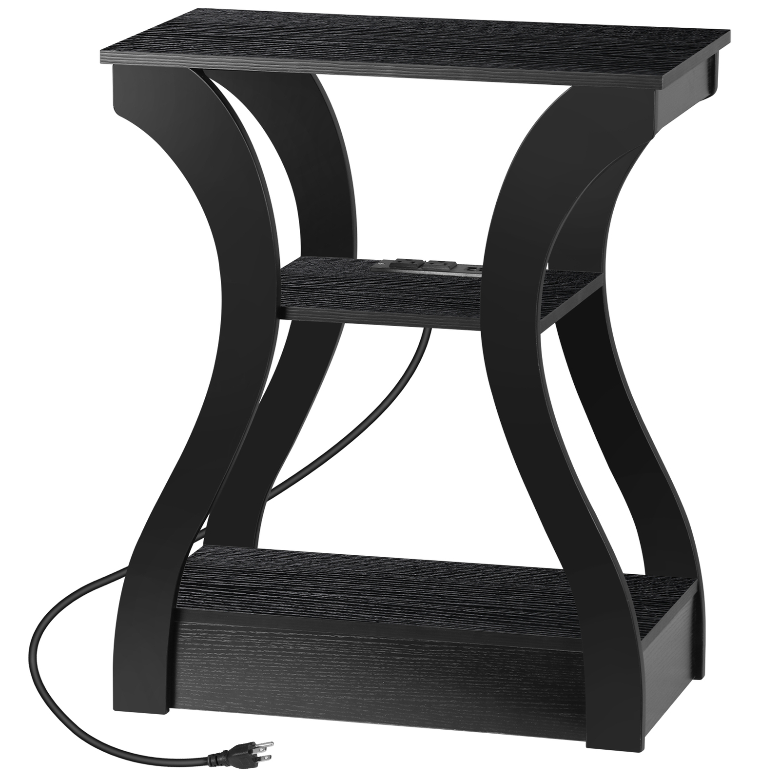 End Table 3 Tier Accent Sofa Table w/Curved Legs Shelf & Charging Station Black gallery