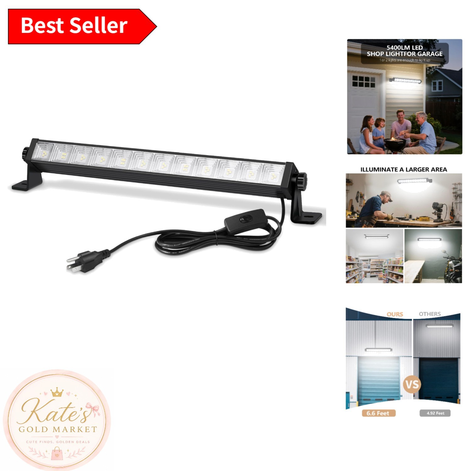 Ultra-Bright 5400 Lumen LED Shop Lights - 24W with Plug-in Switch & 180° Tilt gallery
