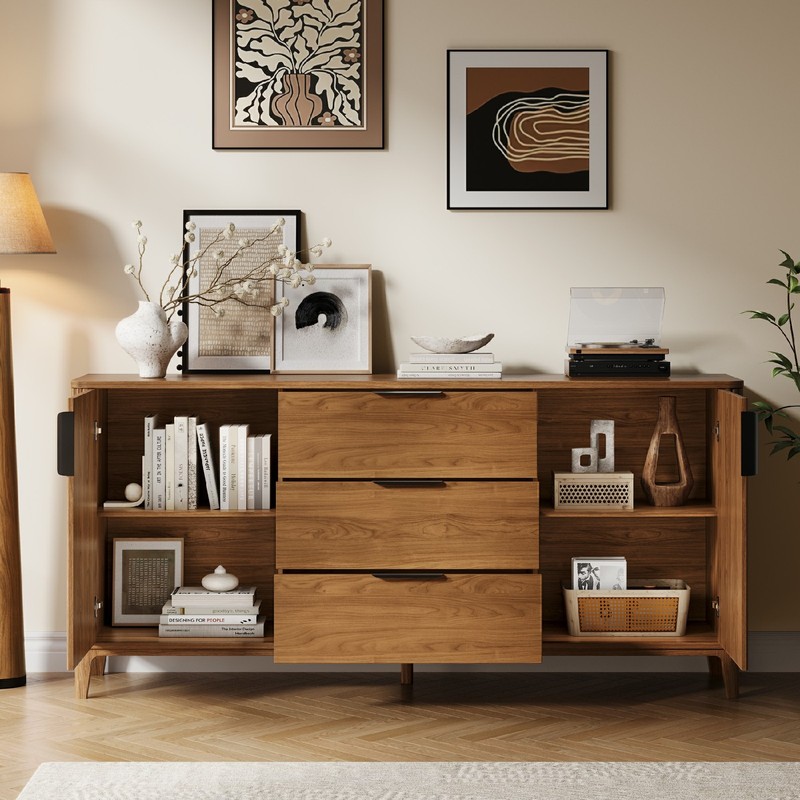 Sideboard Buffet Cabinet, 59" Fluted Storage Cabinet with 3 Drawers for Kitchen gallery