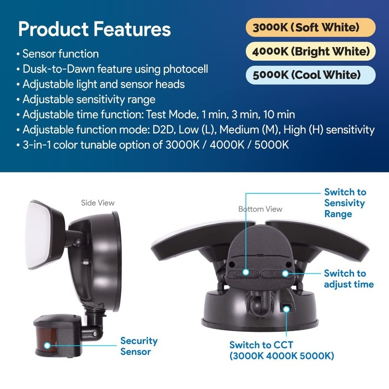 Euri Lighting ESFL-35W110, Integrated Outdoor CCT Tunable (3K/4K/5K) Security... gallery