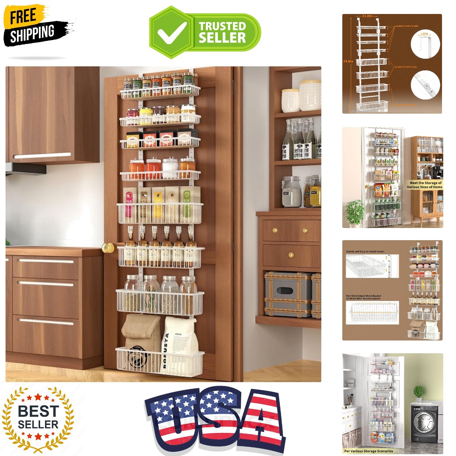Adjustable White Metal Pantry Organizer - 200 lbs Capacity and Easy Assembly gallery