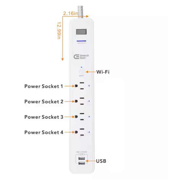 Commercial Electric 3 ft. 4-Outlet White Surge Protector Smart w USB Hubspace A1 gallery